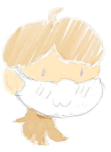 chibi face of a girl with a face mask, blue eyes and brown hair.